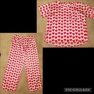 Ekouaer Red Heart Satin Silky Pajama Set.